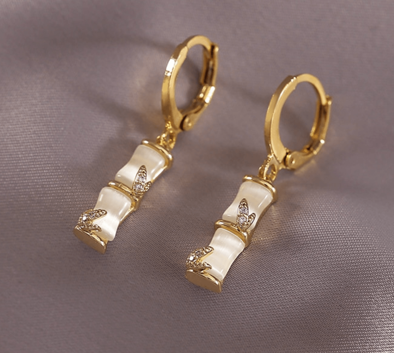 Gold Bamboo Leaf Drop Earrings