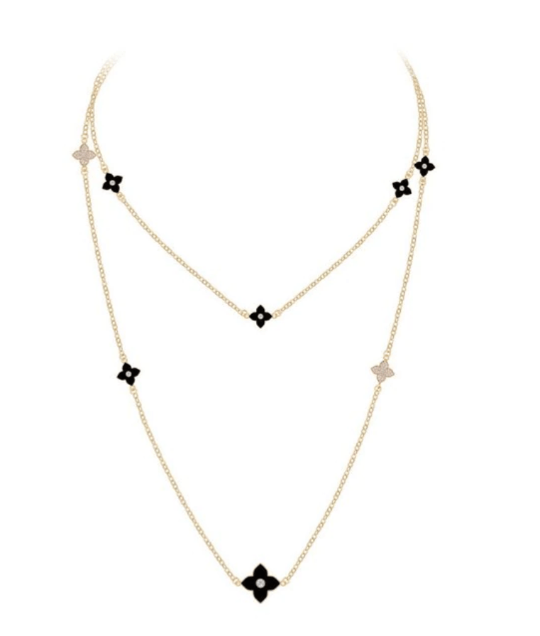 Designer Inspired Black Crystal Clover Necklace