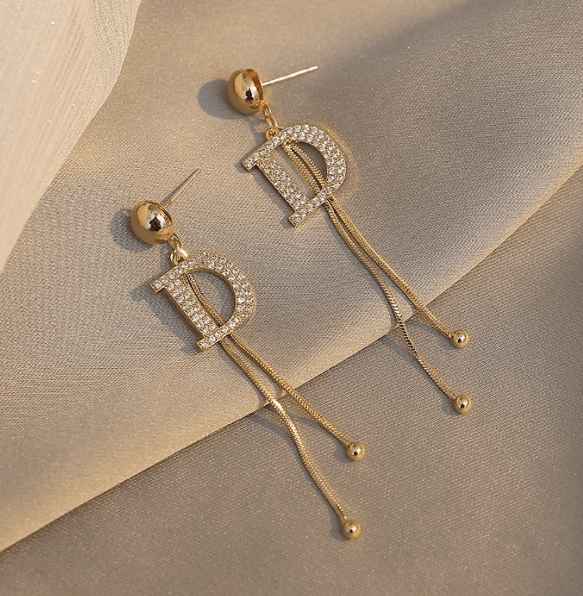 Designer Inspired 'D' Drop Earrings