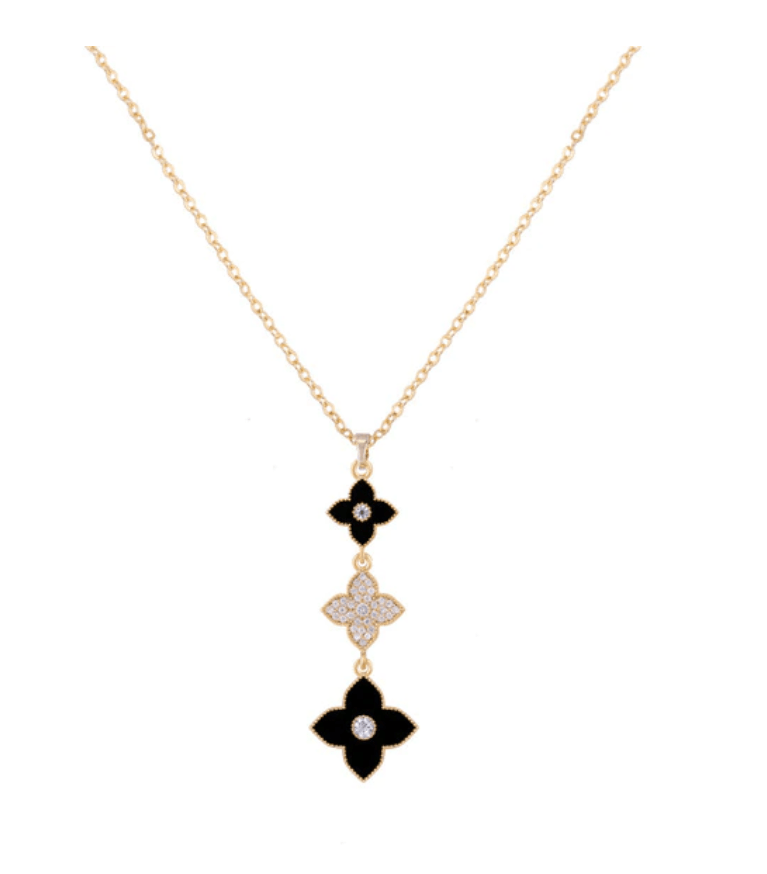 Designer Inspired Black Crystal Drop Necklace