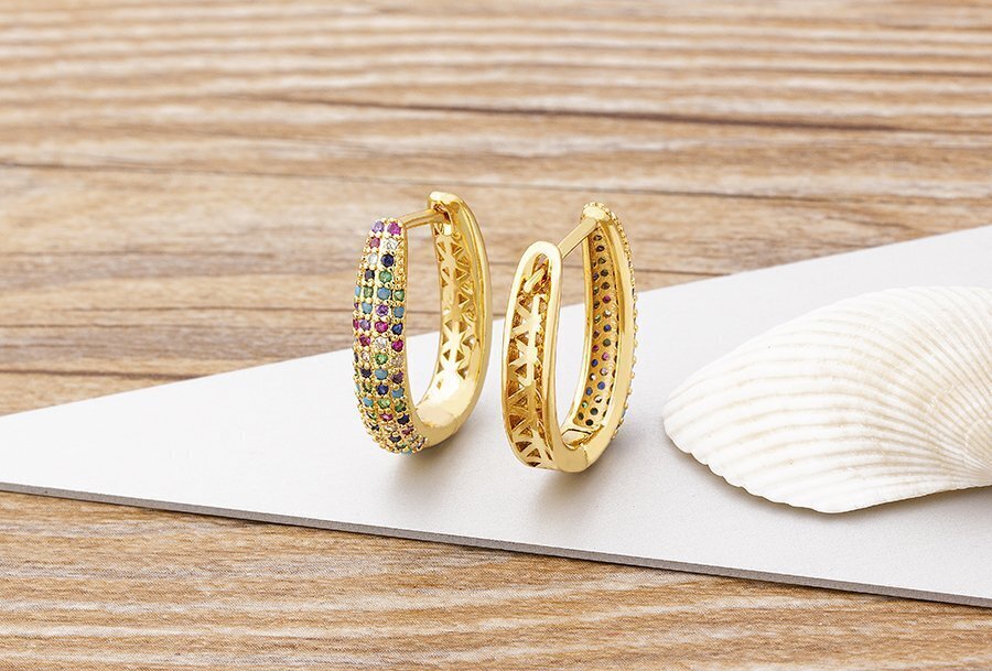 Rainbow Crystal Hoop Earrings
