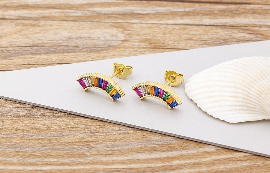 Rainbow Half Semi Circle Earrings