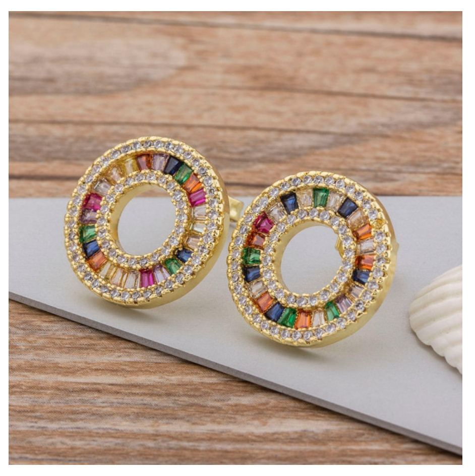 Rainbow Cluster Hoop Earrings