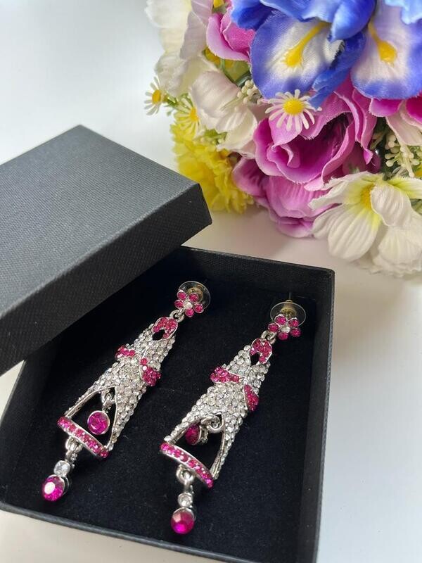 Dark Pink Crystal Earrings