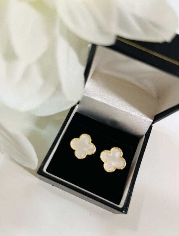 Designer Inspired White Clover Stud Earrings
