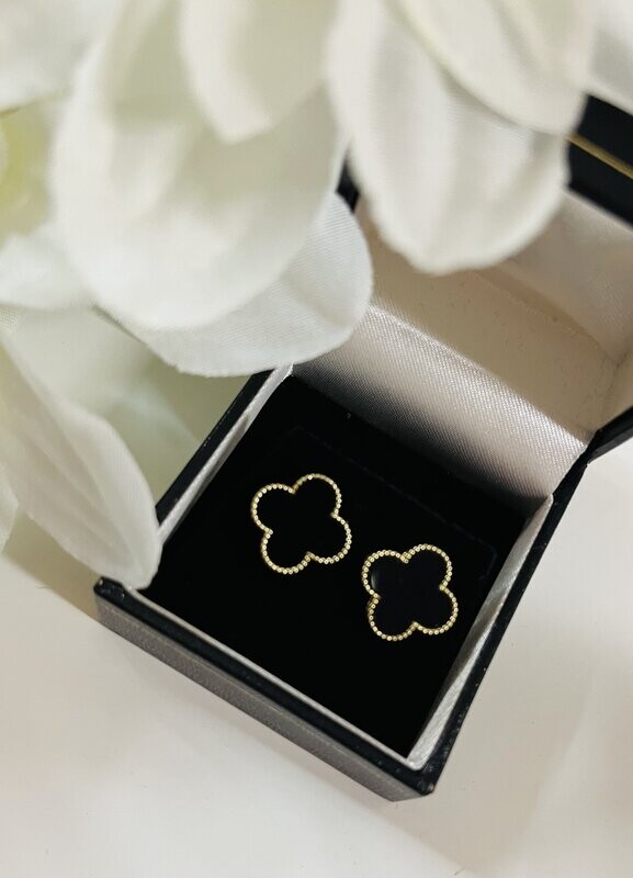 Designer Inspired Black Clover Stud Earrings