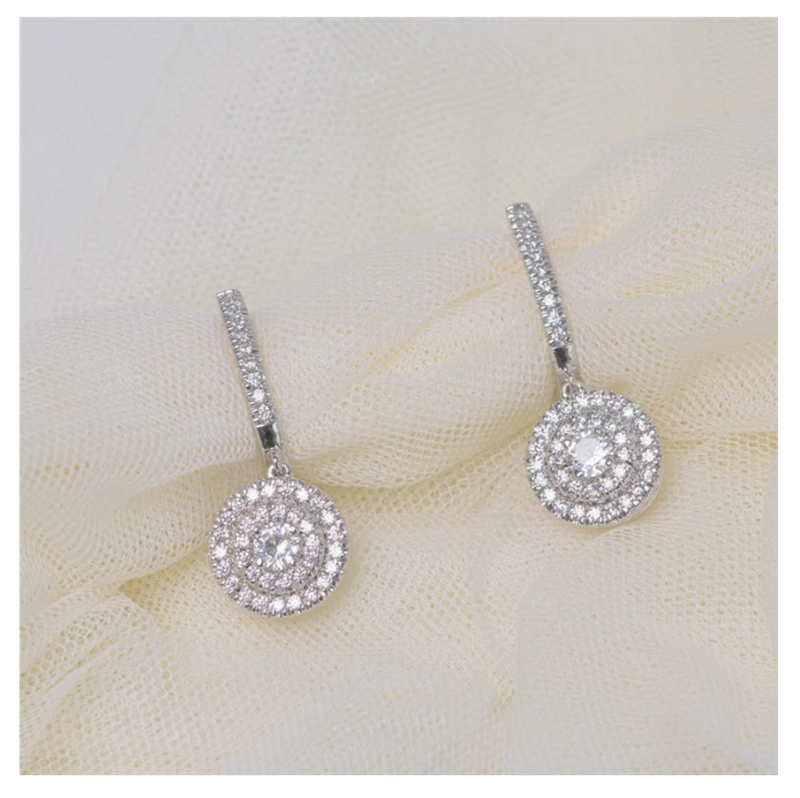 Silver plated Round Crystal Drop Earrings