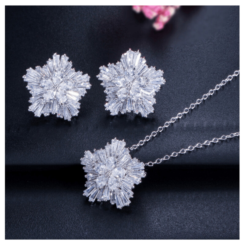 Flower Cluster Earrings and Pendant Set (Silver) Flower Cluster Earrings and Pendant Set (Silver)
