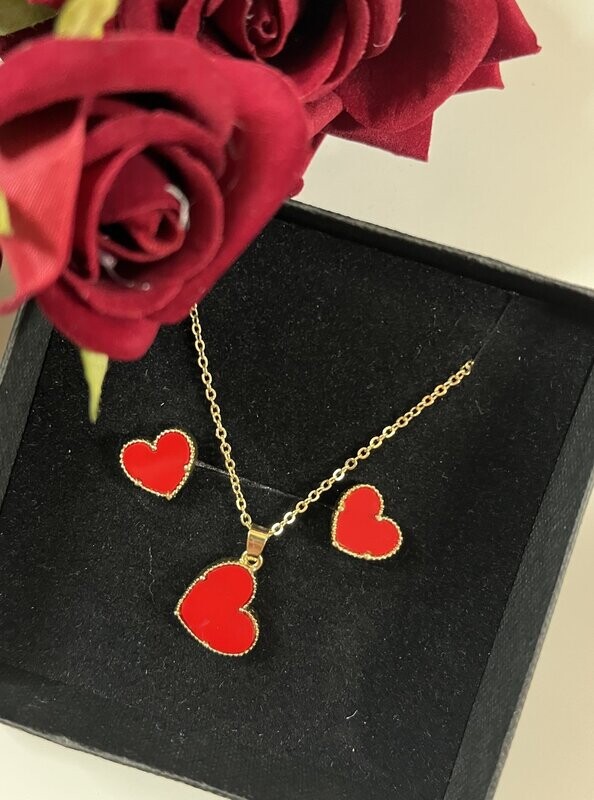 Red Heart Earring and Necklace Set