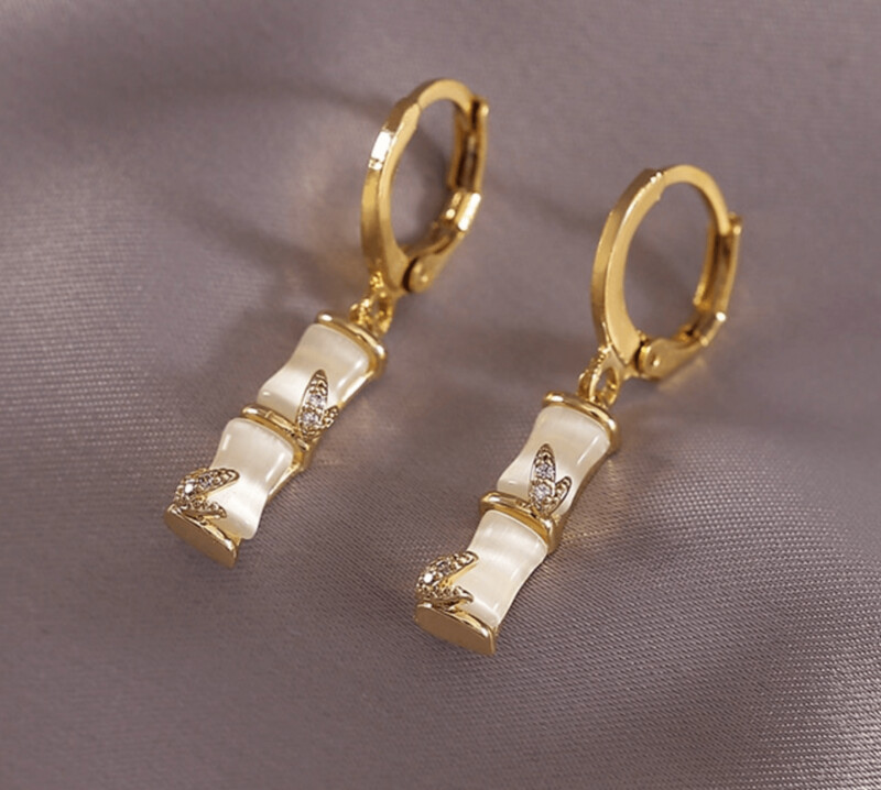 Gold Bamboo Leaf Drop Earrings