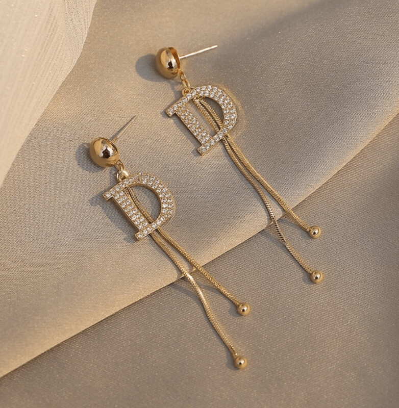 Designer Inspired 'D' Drop Earrings