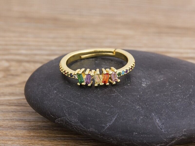 Rainbow Crystal Adjustable Ring