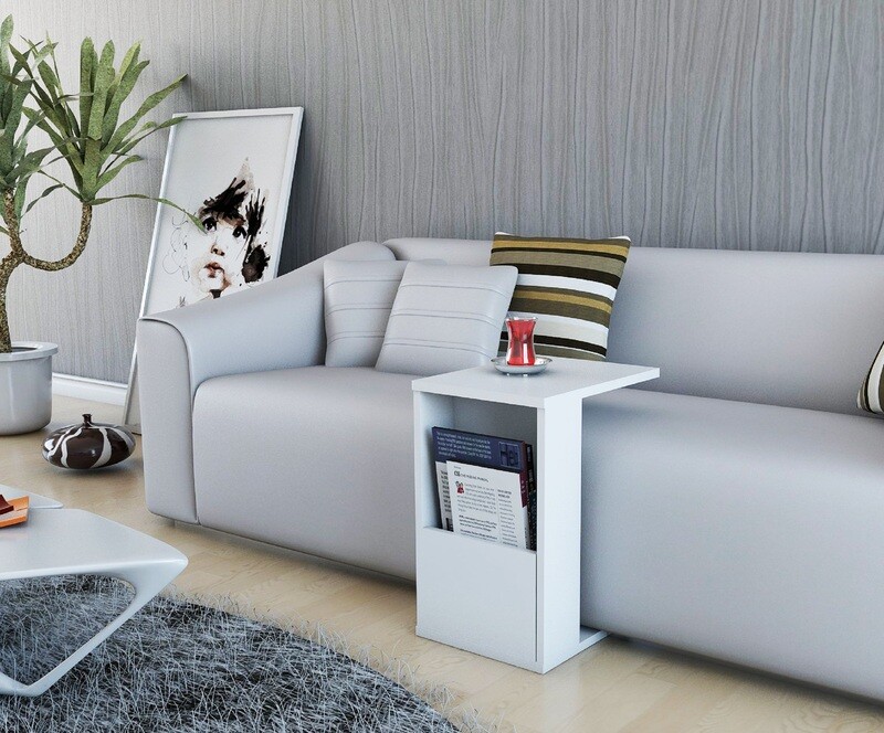 P&amp;W - C Shape Coffee Table with Storage, Wooden Sofa Side Table, Snack Table, Small Sofa Table, End Table, W 30 x D 40 x H 50 cm.
