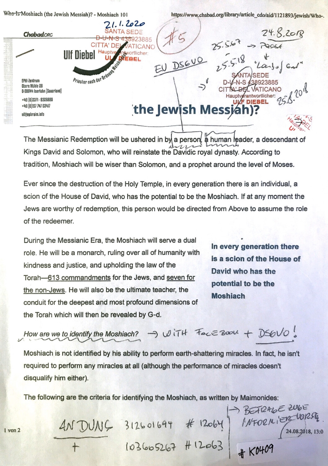 #K0409 l The Jewish Messiah? Chabad.org l Santa Seide - Hauptverantwortlicher Ulf Diebel