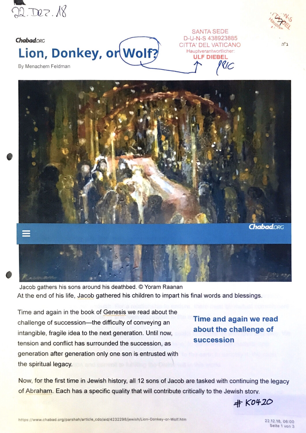#K0420 l Lion, Donkey, or Wolf? Chabad.org l Santa Sede - Hauptverantwortlicher Ulf Diebel 