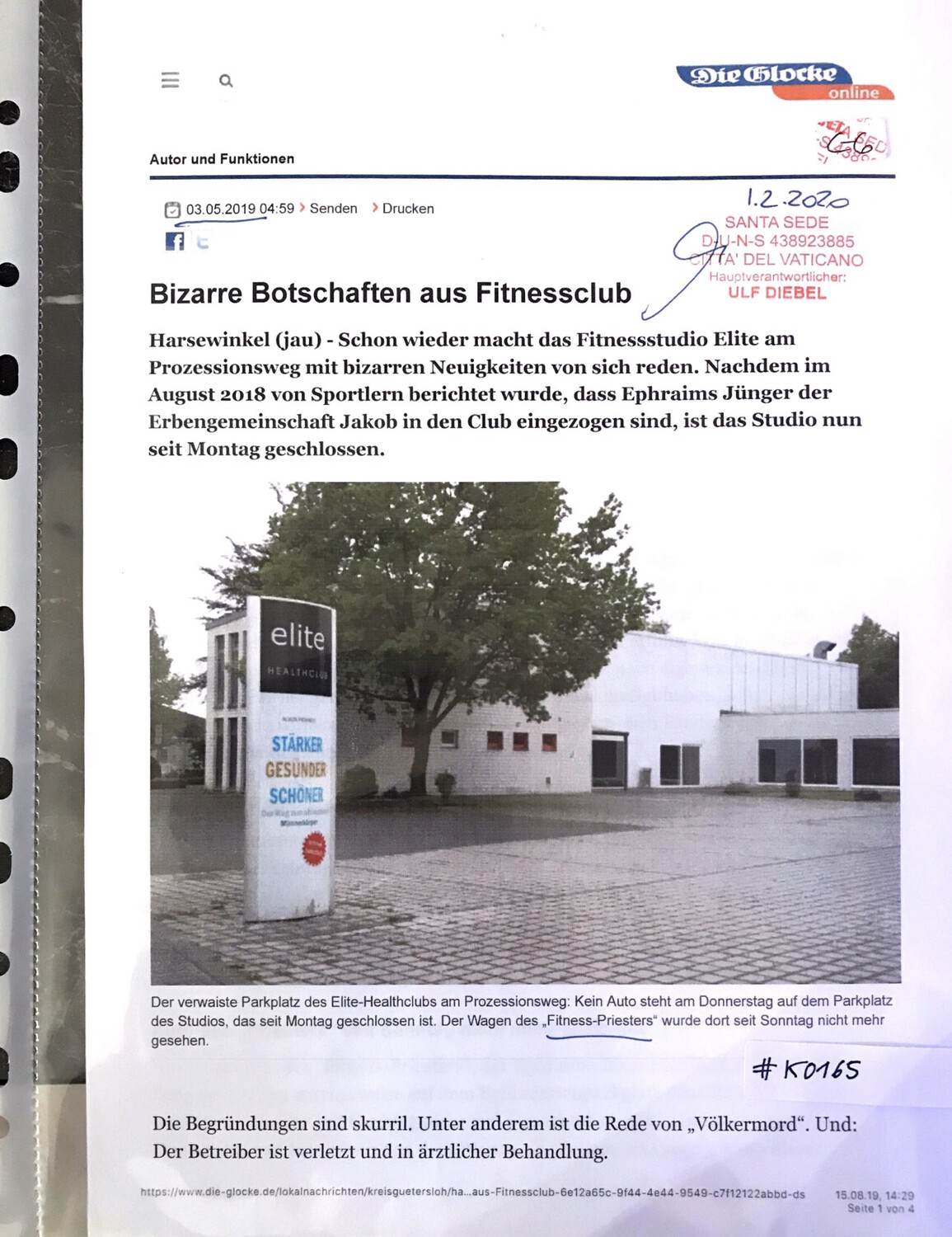 #K0165 l Harsewinkel - Die Glocke l Bizarre Botschaften aus Fitnessclub