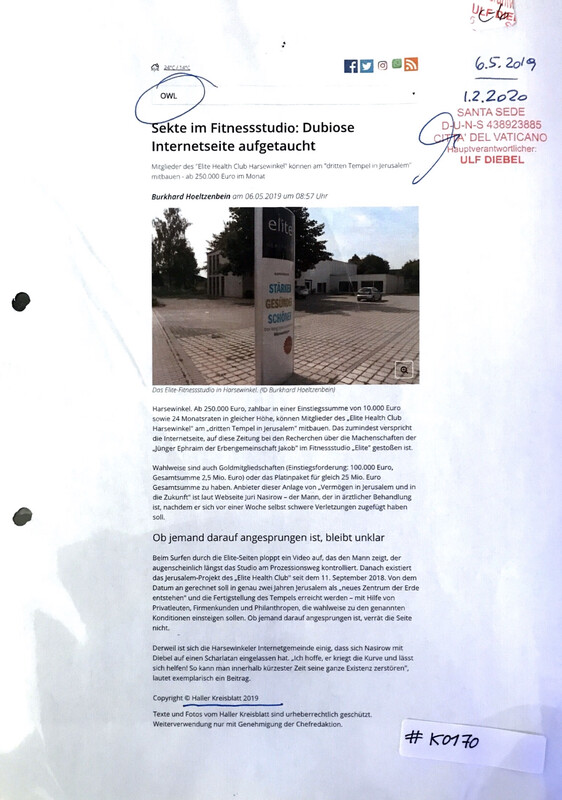 #K0170 l Harsewinkel - Sekte im Fitnessstudio: Dubiose Internetseite aufgetaucht