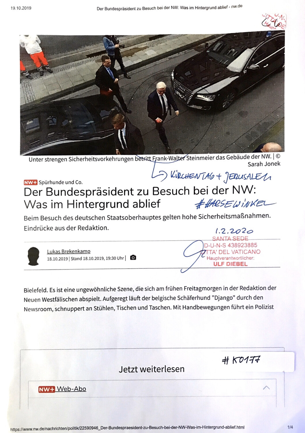 #K0177 l Neue Westfälische l Der Bundespräsident zu Besuch bei der NW: Was im Hintergrund ablief 