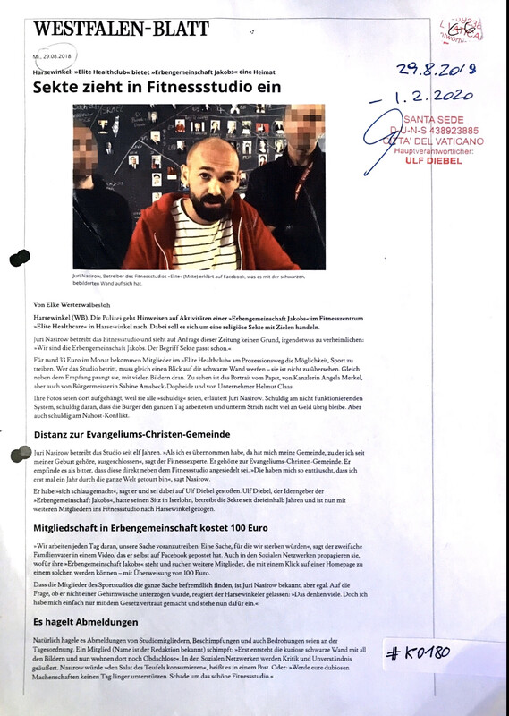 #K0180 l Harsewinkel - Westfalen-Blatt l Sekte zieht ins Fitnessstudio ein 