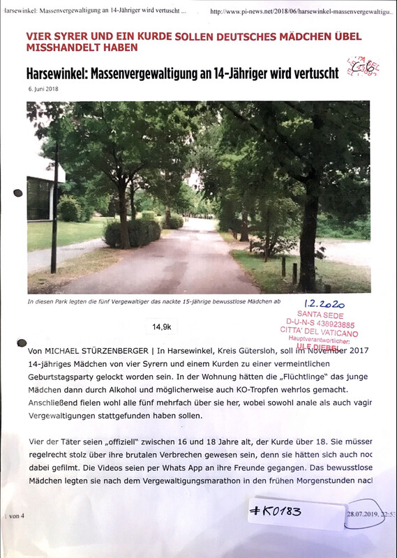 #K0183 l Harsewinkel: Massenvergewaltigung an 14-Jähriger wird vertuscht 