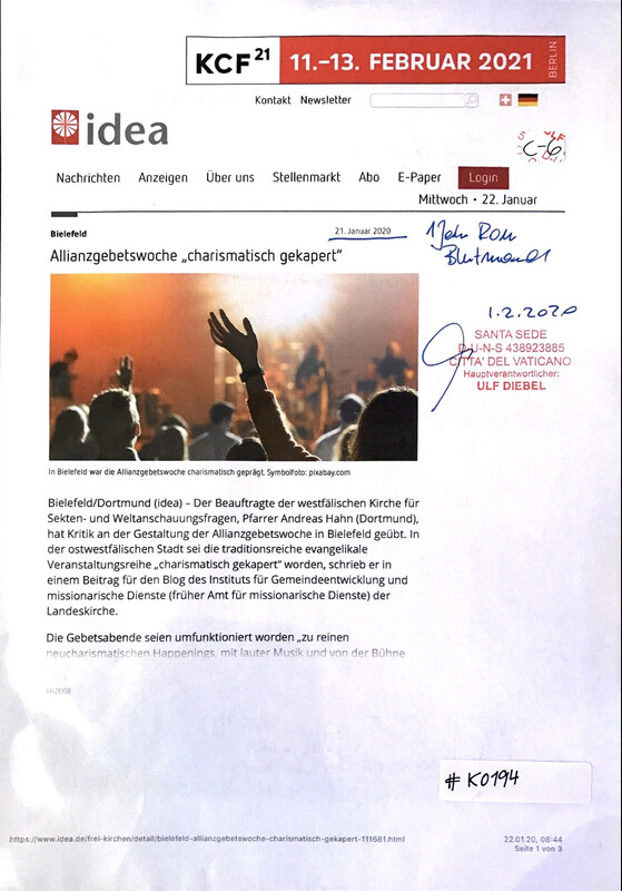 #K0194 l idea -Bielefeld l  Allianzgebetswoche “charismatisch gekapert” 