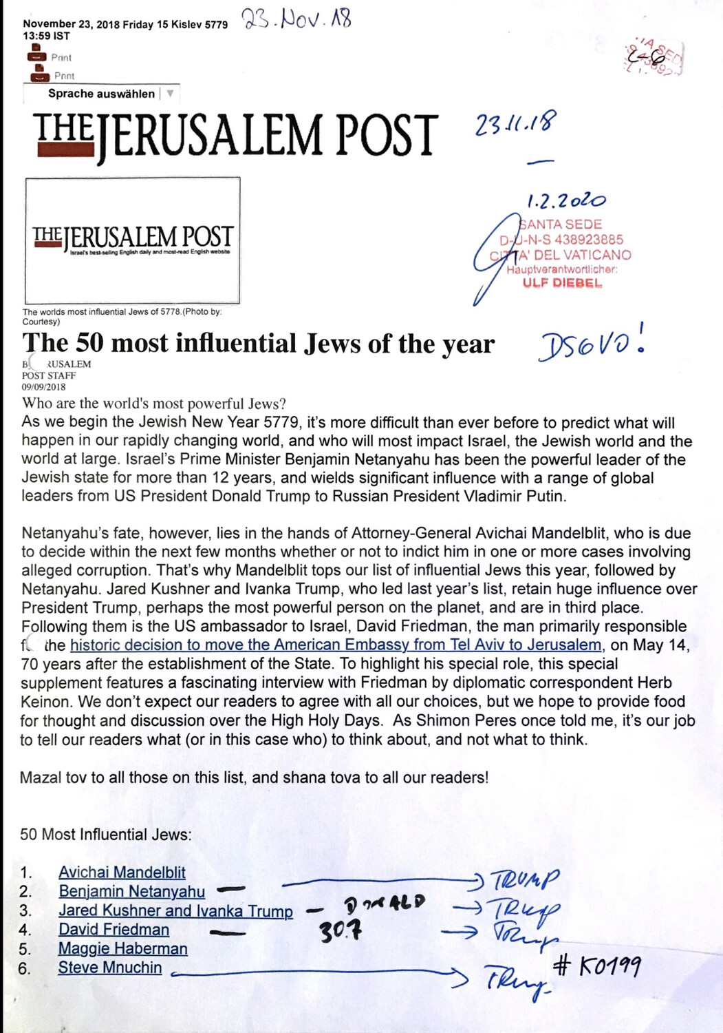 #K0199 l The Jerusalem Post - The 50 most influential Jews of the year 