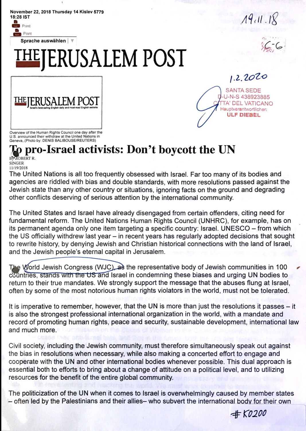 #K0200 l To pro-Israel activists: Don’t boycott the UN