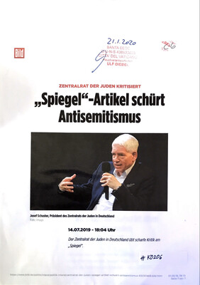 #K0206 l Bild - Zentralrat der Juden kritisiert - “Spiegel”-Artikel schürt Antisemitismus 