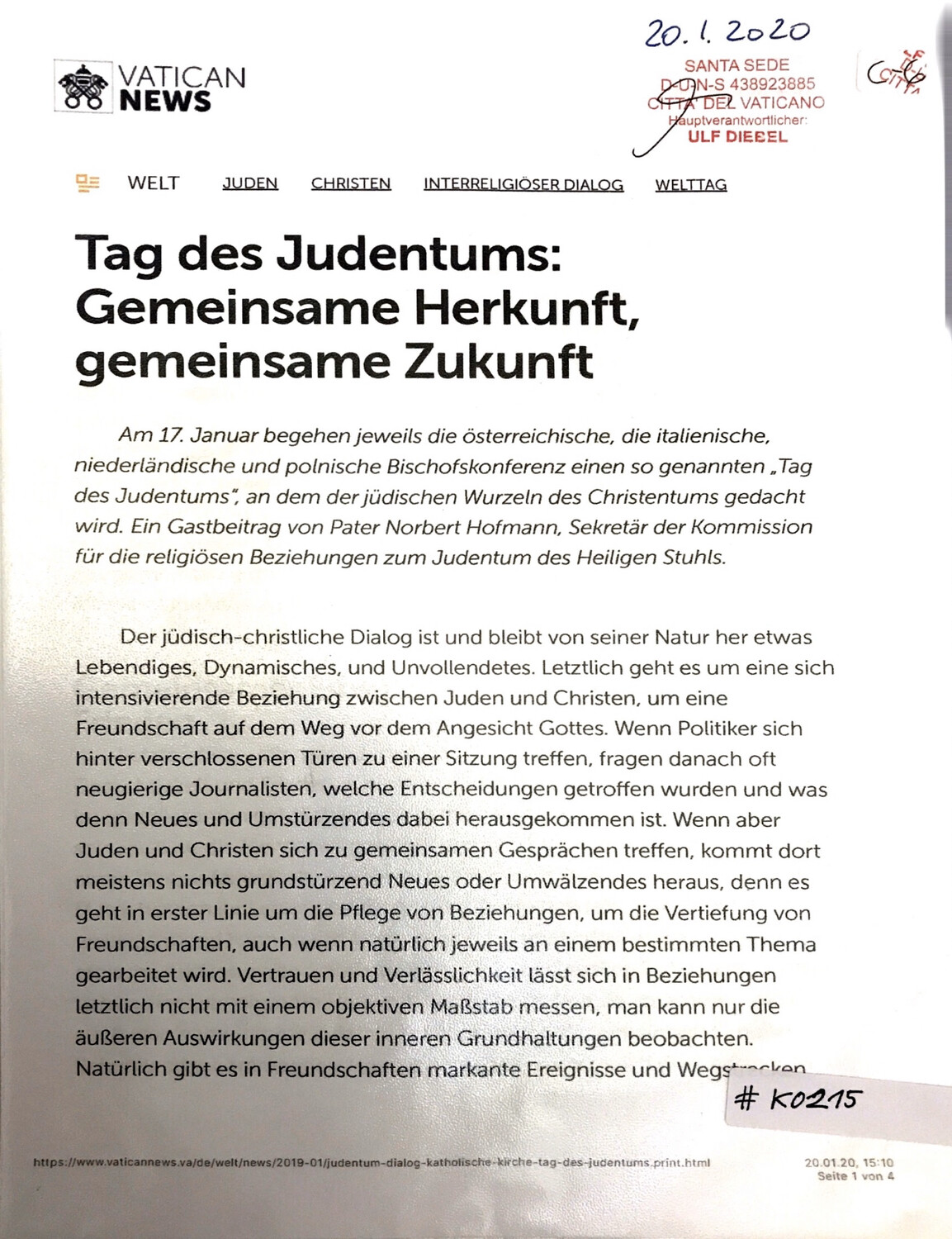 #K0215 l Vatican News - Tag des Judentums: Gemeinsame Herkunft, gemeinsame Zukunft 