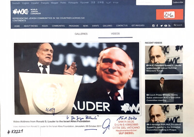 #K0221 l World Jewish Congress - Video Address from Ronald S. Lauder to the Israel Allies Foundation