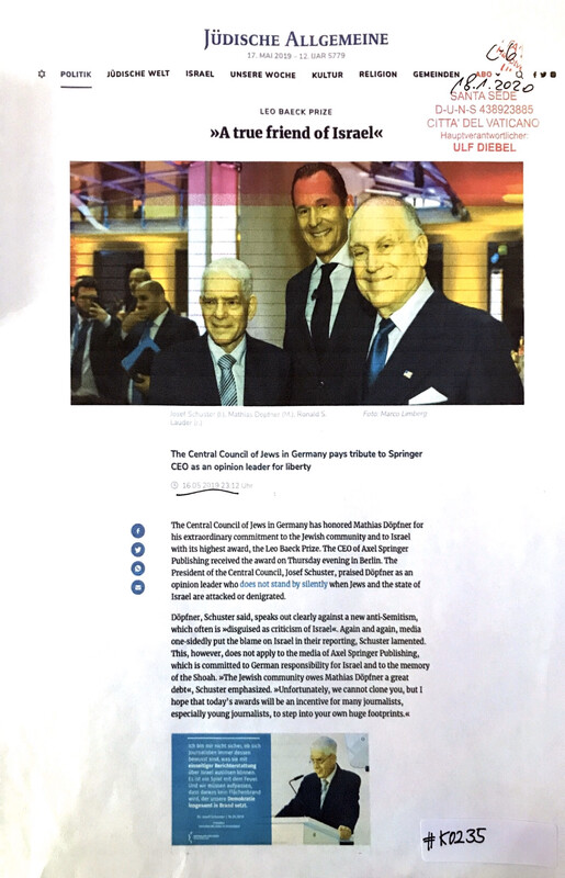 #K0235 l Jüdische Allgemeine - “A true friend of Israel” 