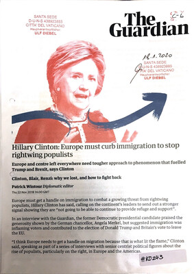 #K0243 - The Guardian - Hillary Clinton: Europe must curb immigration to stop rightwing populists