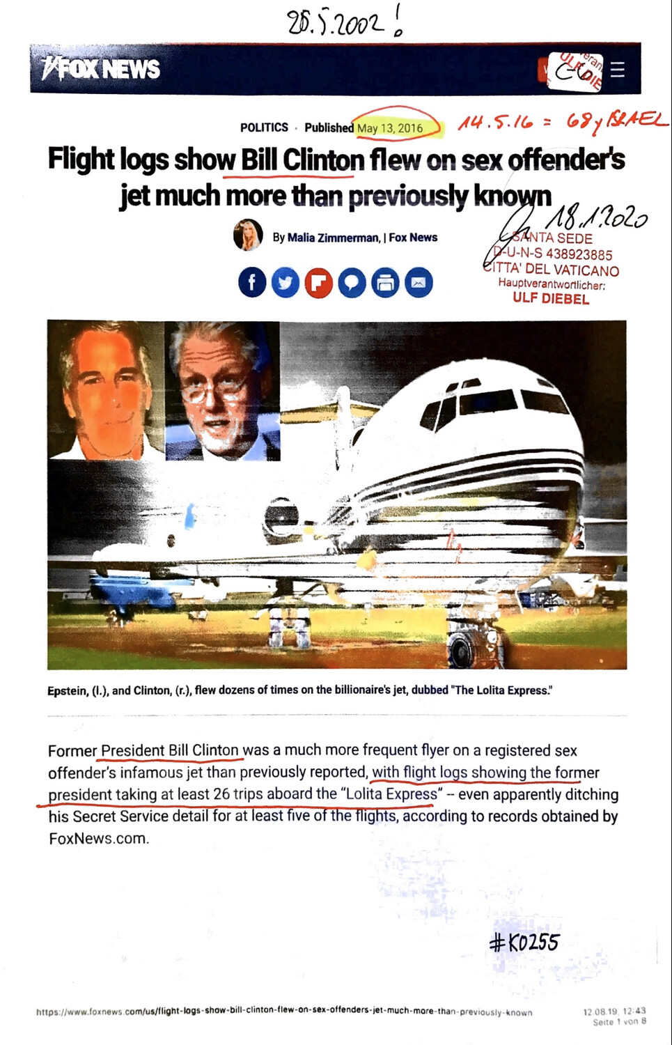 #K0255 l FoxNews - Flight logs show Bill Clinton flew on sex offender’s jet much more than previously known 