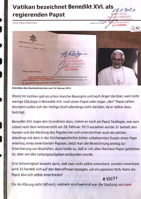 #K0271 l Vatikan bezeichnet Benedikt XVI. als regierenden Papst  