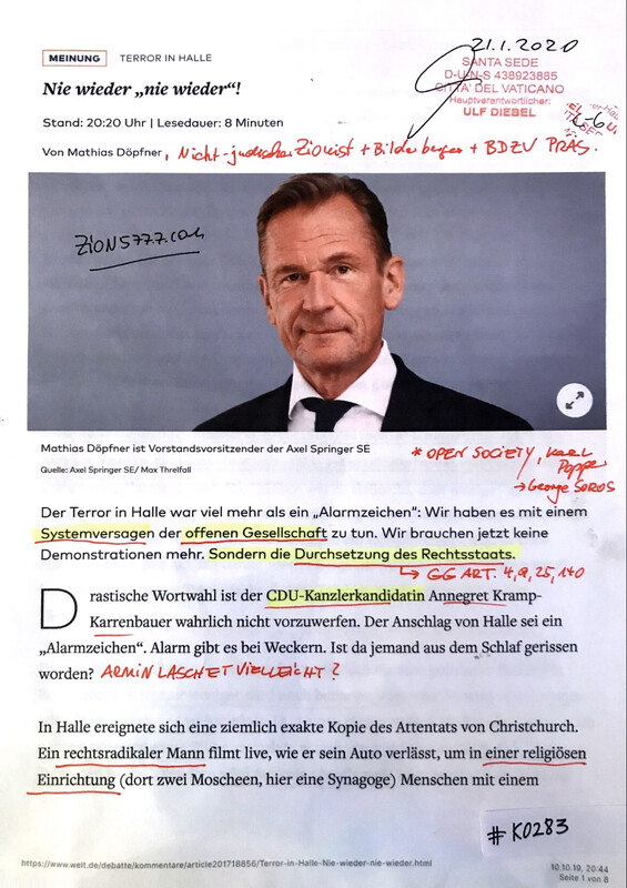 #K0283 l Welt - Mathias Döpfner - Nie wieder “nie wieder”! 