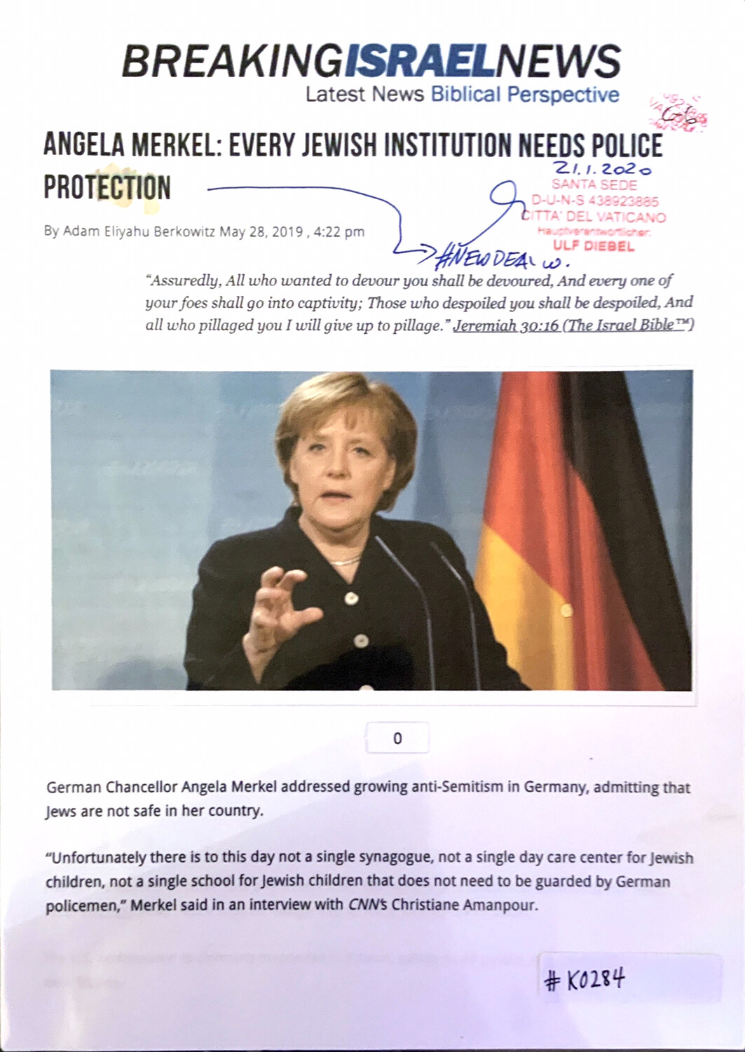 #K0284 l Breaking Israel News - Angela Merkel: Every Jewish institution needs people protection