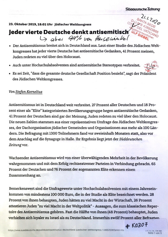#K0307 l Jüdischer Weltkongress - Jeder vierte Deutsche denkt antisemitisch 