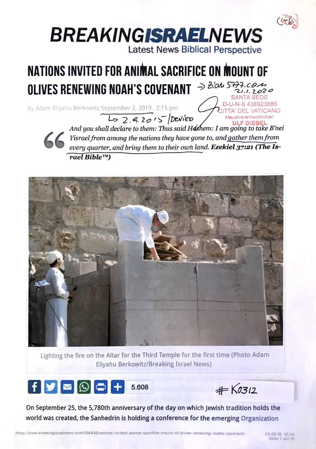 #K0312 l Breaking Israel News - Nations invited for animal sacrifice on Mount of Olives renewing Noah’s Covenant