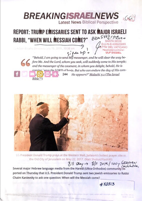 #K0313 l Breaking Israel News - Report: Trump emissaries sent to ask major Israeli Rabbi, “When will Messiah come?”