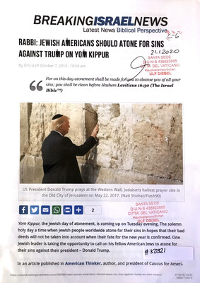 #K0321 l Breaking Israel News - Rabbi: Jewish Americans should atone for sins against Trump on Yom Kippur