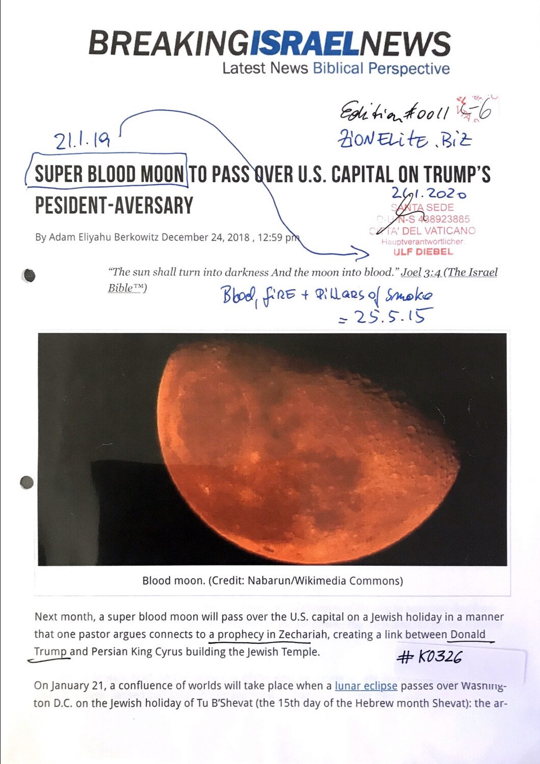 #K0326 l Breaking Israel News - Super Blood Moon to pass over U.S. Capital on Trump’s Pesident-Aversary