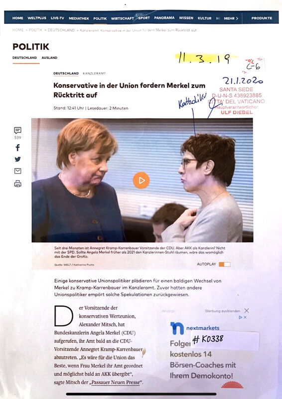 #K0338 l Welt - Konserative in der Union fordern Merkel zum Rücktritt auf
