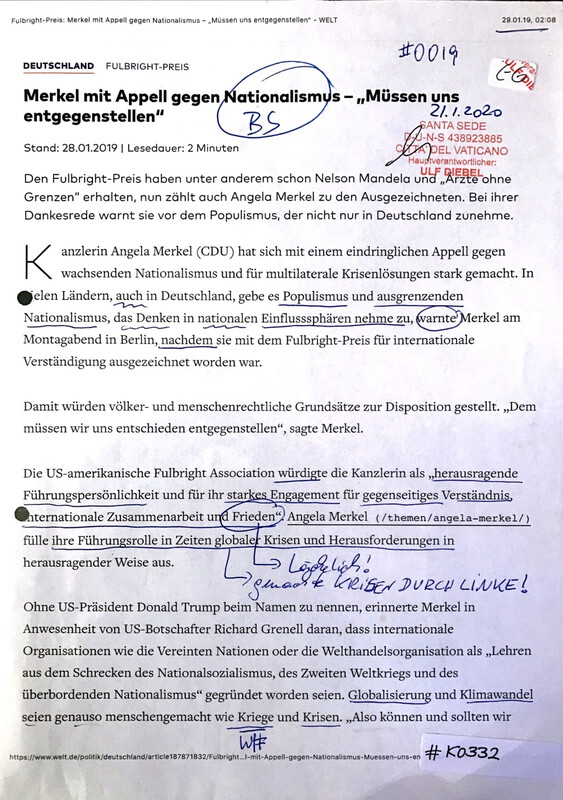#K0332 l Welt - Merkel will mit Appell gegen Nationalismus - “Müssen uns entgegenstellen”