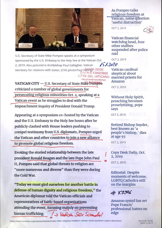 #K0346 l Vatican City - U.S. Secretary of State Mike Pompeo speaks at the Vatican - Religious Freedom
