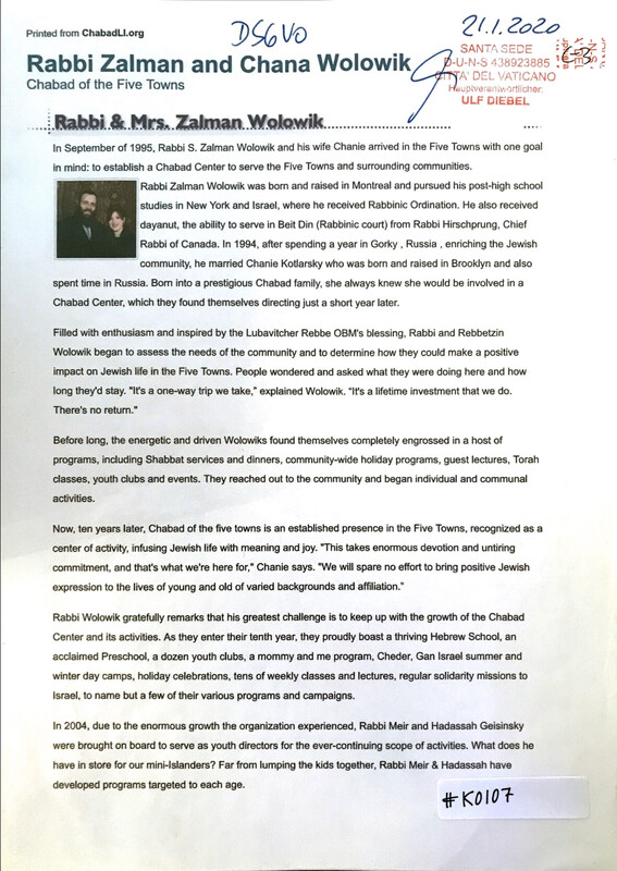 #K0107 l Rabbi Zalman and Chana Wolowik - Chabad of the Five Towns l The Jewish Messiah? Chabad.org
