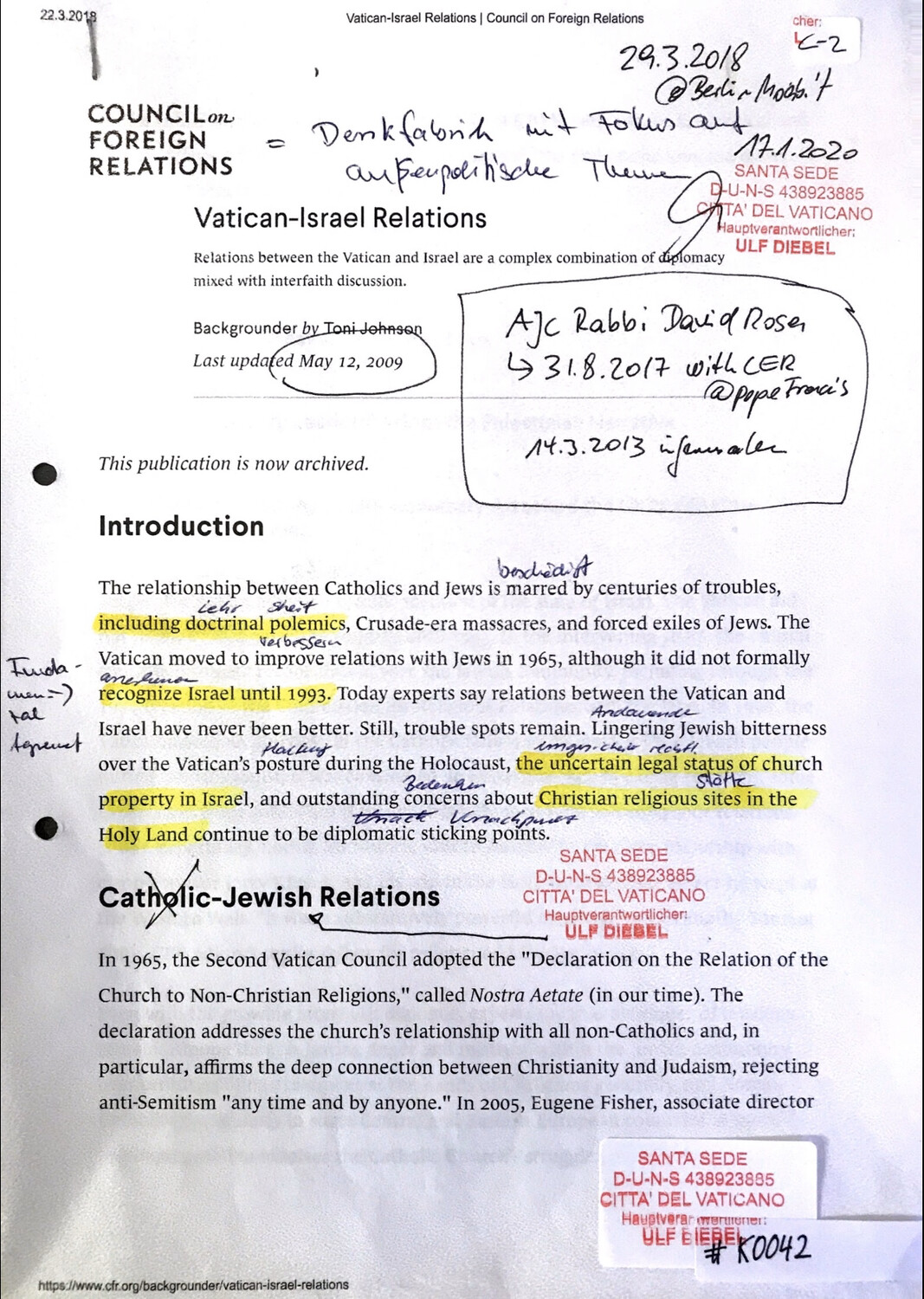 #K0042 l Vatican-Israel Relations - Council on Foreign Relations