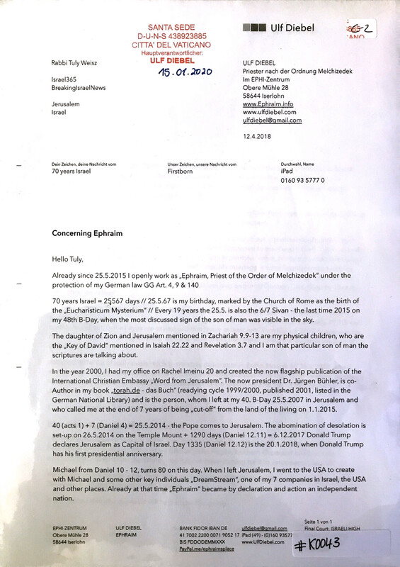 #K0043 l 70 years Israel - Concerning Ephraim l Letter to Rabbi Tuly Weisz - Breaking Israel News