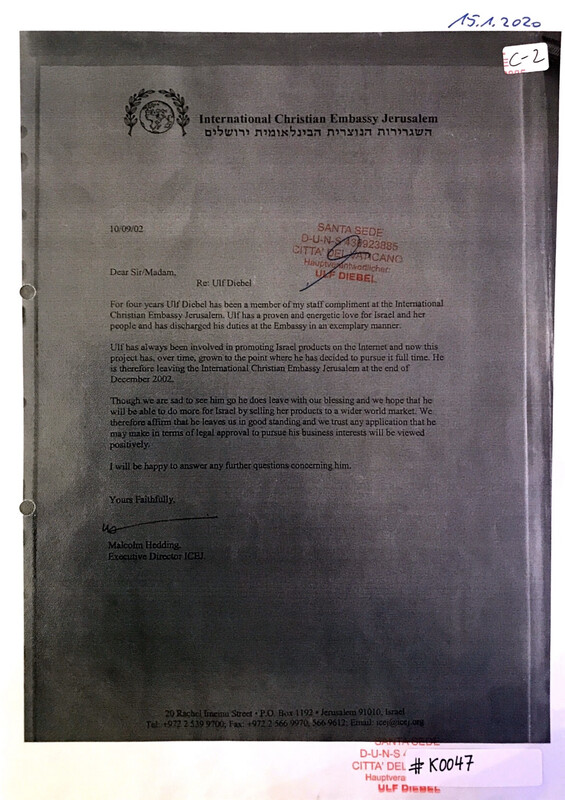 #K0047 l References from the International Christian Embassy Jerusalem, written by Malcom Hedding, Executive Director ICEJ