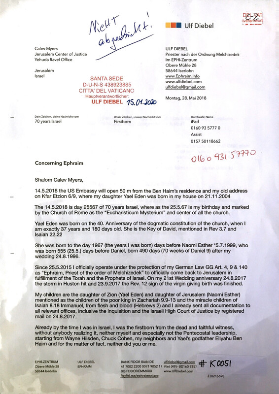 #K0051 l Concerning Ephraim - Letter to Calev Myers l Jerusalem Center of Justice