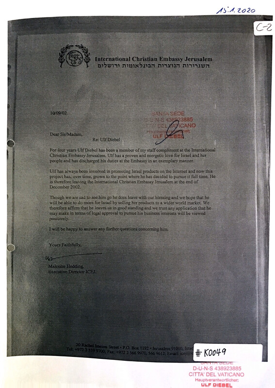 #K0049 l References from the International Christian Embassy Jerusalem, written by Malcom Hedding, Executive Director ICEJ